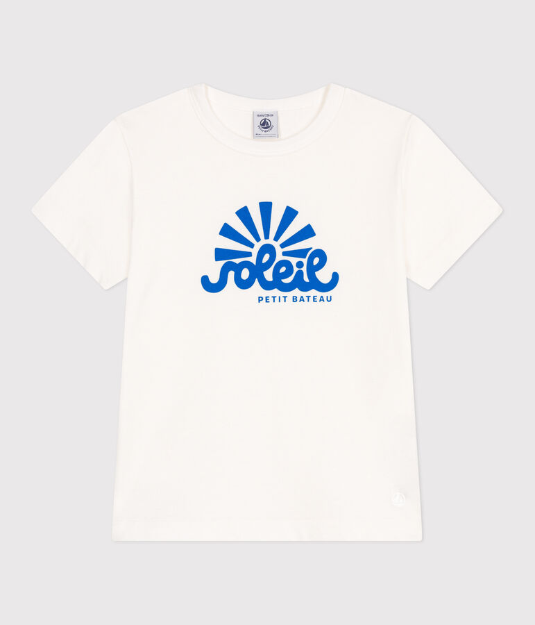 Camiseta infantil de manga corta de algod&oacute;n con estampado blanco