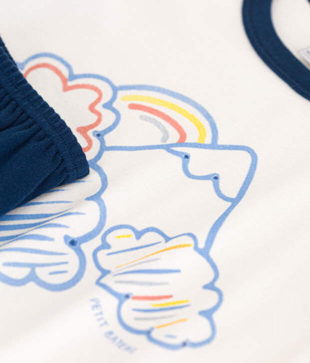 Pijama infantil corto y liso de algod&oacute;n azul/multicolor