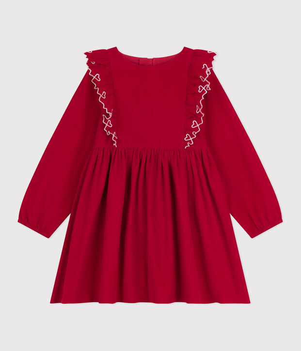 Vestido infantil liso de pana de manga larga rojo