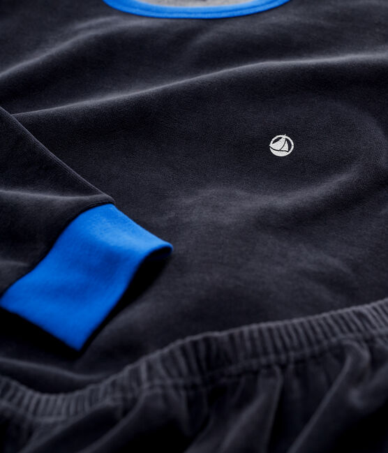Pijama azul marino de niño de terciopelo azul SMOKING