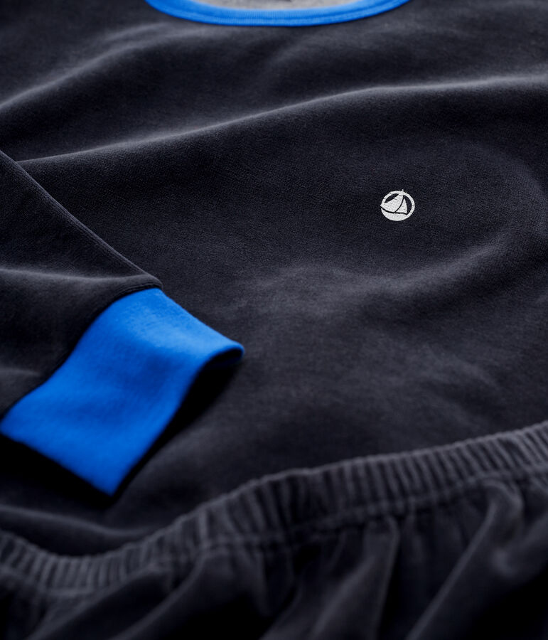 Pijama azul marino de ni&ntilde;o de terciopelo azul