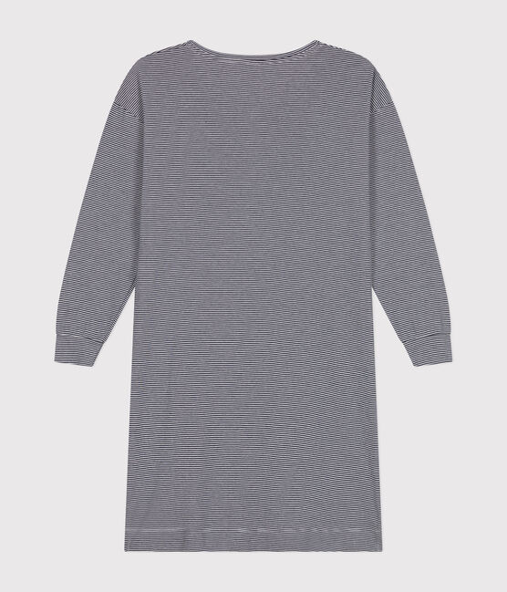 Camisón de algodón a rayas para mujer azul SMOKING/blanco MARSHMALLOW
