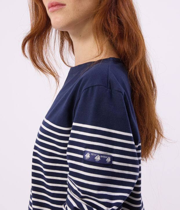 Marinera de algod&oacute;n a rayas para mujer azul/blanco