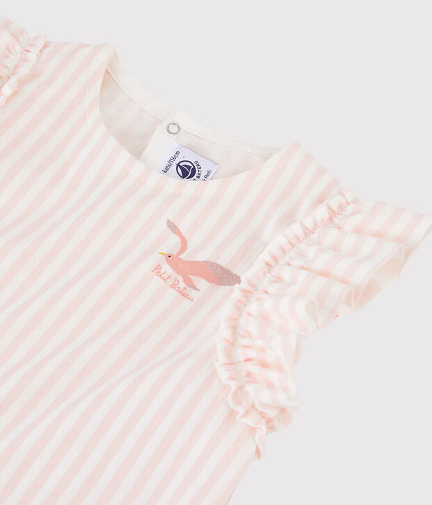 Camiseta de manga corta de punto de ni&ntilde;a rosa/blanco