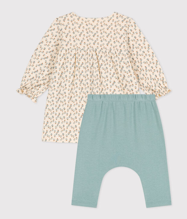 Vestido de t&uacute;bico y leggings de beb&eacute; crudo/multicolor