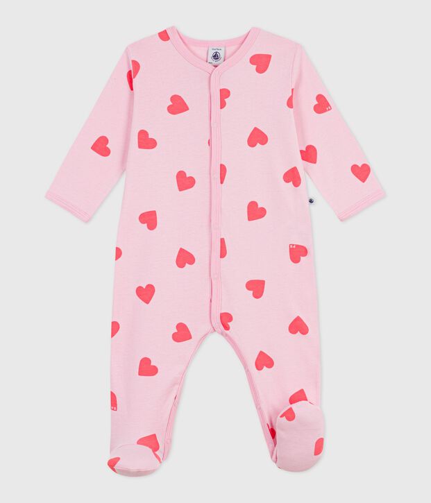 Pijama de algod&oacute;n con estampado de corazones para beb&eacute; rosa/naranja