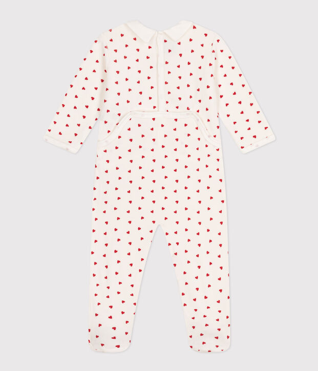 Pijama de terciopelo con corazones para beb&eacute; blanco/rojo