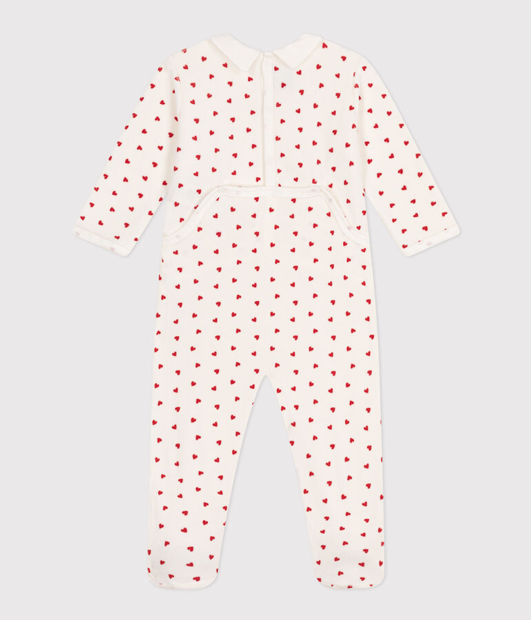 Pijama de terciopelo con corazones para beb&eacute; blanco MARSHMALLOW/rojo TERKUIT