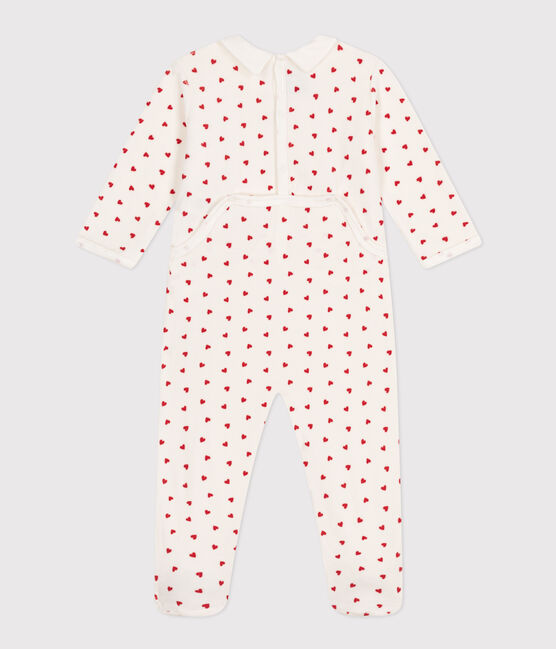 Pijama de terciopelo con corazones para bebé blanco MARSHMALLOW/rojo TERKUIT