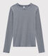 Camiseta de cuello redondo emblemática de algodón a rayas de mujer
