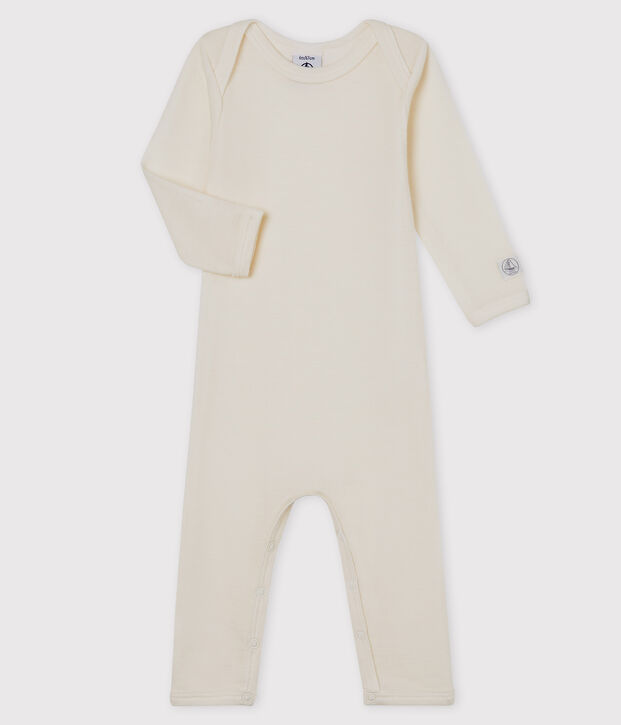 Bodi de manga larga de beb&eacute; de lana y algod&oacute;n blanco