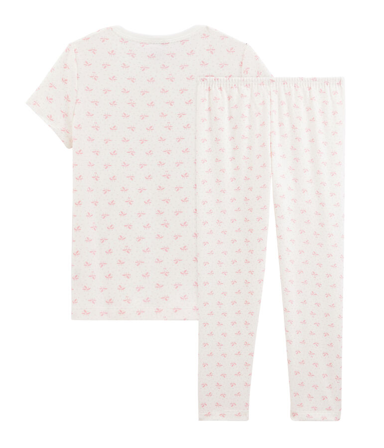 Pijama de flores para ni&ntilde;a de canal&eacute; blanco/rosa