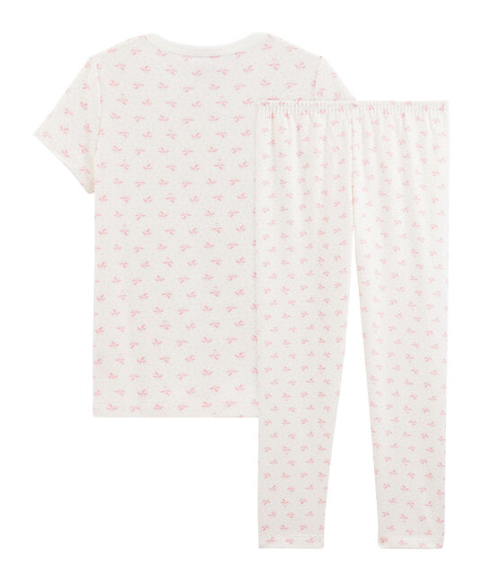 Pijama de flores para niña de canalé blanco MARSHMALLOW/rosa GRETEL