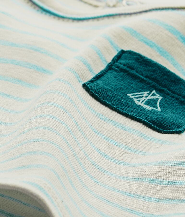 Camiseta a rayas beb&eacute; ni&ntilde;o de manga corta beige/verde