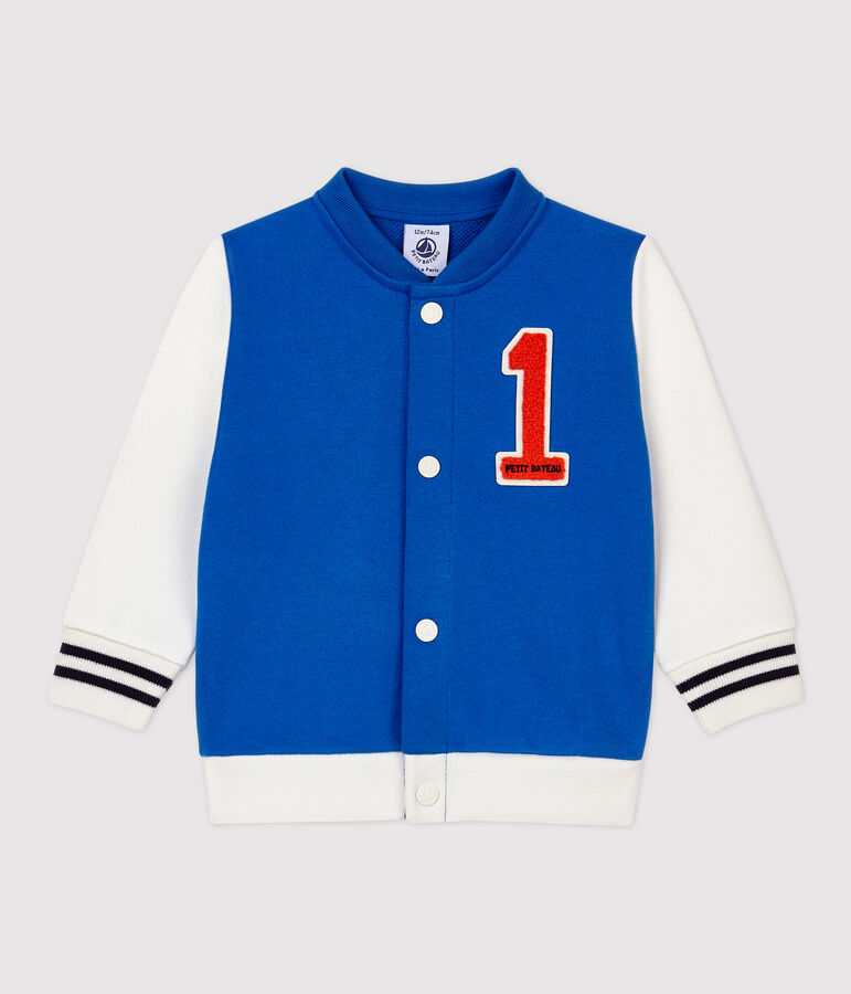 Chaqueta de b&eacute;isbol de mulet&oacute;n de beb&eacute;. azul RUISSEAU/blanco MARSHMALLOW