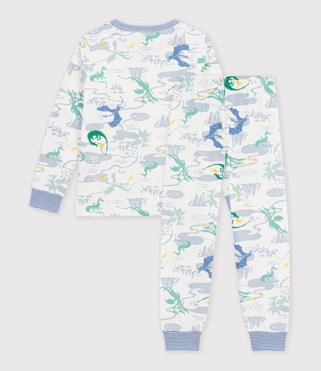 Pijama infantil de mulet&oacute;n con estampado de dragones blanco/multicolor