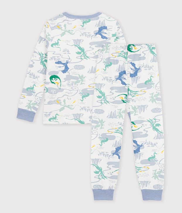 Pijama infantil de mulet&oacute;n con estampado de dragones blanco/multicolor