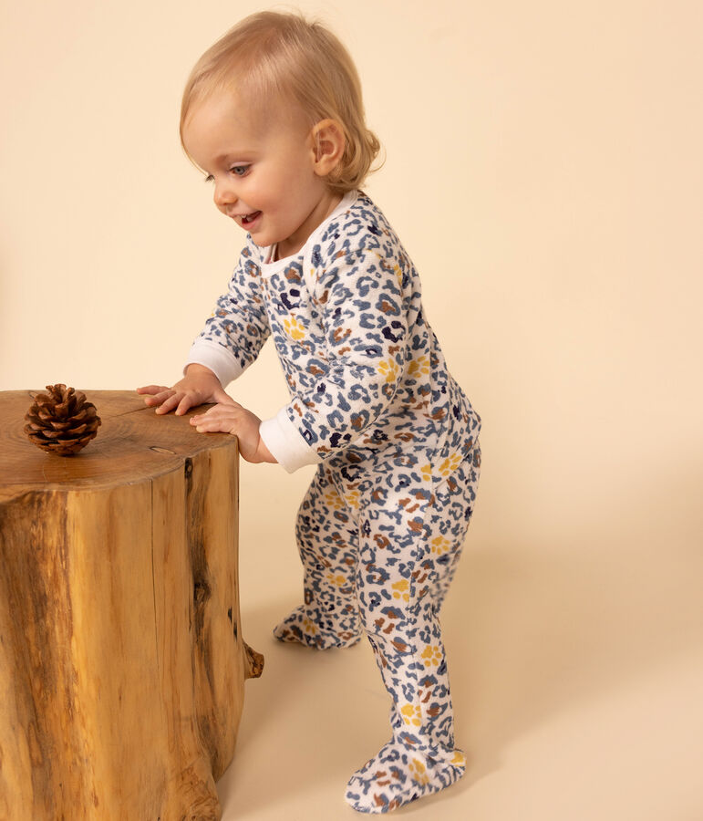 Pijama de rizo para beb&eacute; blanco/multicolor