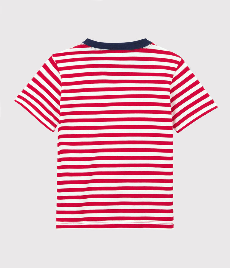 Camiseta de algod&oacute;n de manga corta para ni&ntilde;o rojo/blanco