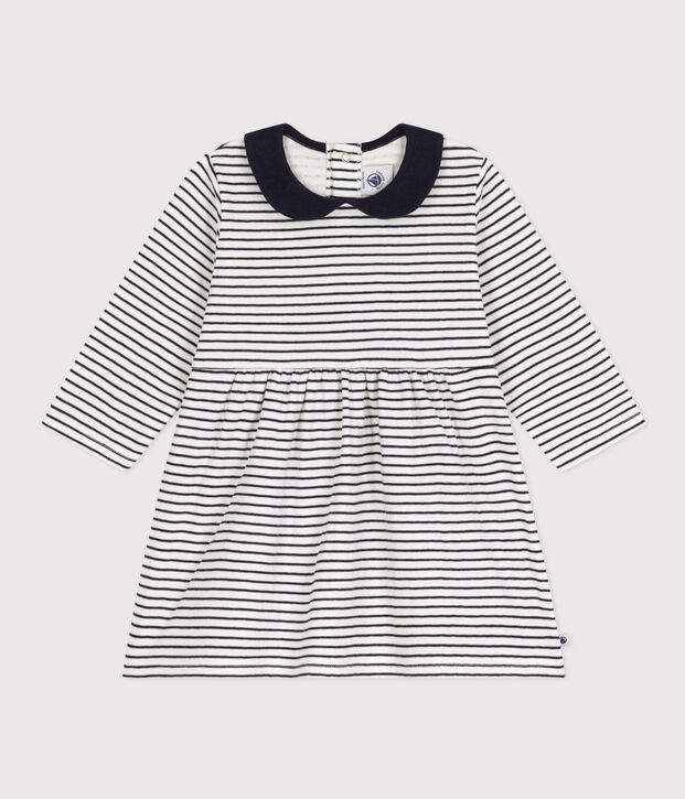 Vestido de manga larga de t&uacute;bico de beb&eacute; blanco/azul