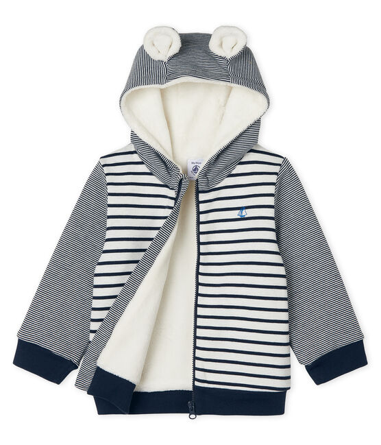 Sudadera con capucha de rayas marineras y forro de sherpa para bebé niño blanco MARSHMALLOW/azul SMOKING CN