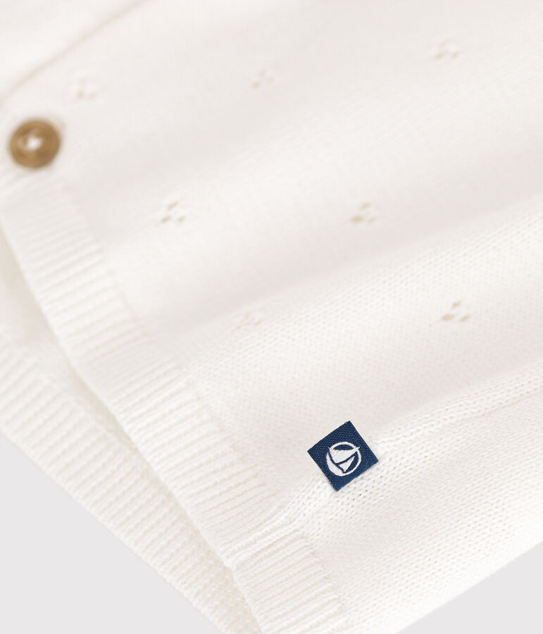 C&aacute;rdigan de punto tricotado calado de algod&oacute;n para beb&eacute; blanco MARSHMALLOW