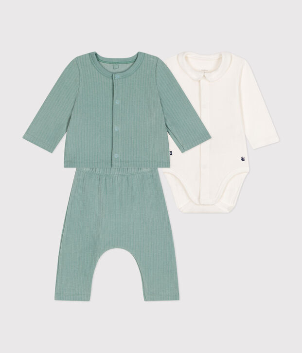 Conjunto de 3 piezas de terciopelo para beb&eacute; verde