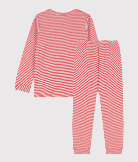 Pijama de algodón a rayas para niño/niña naranja OURSIN/blanco MARSHMALLOW