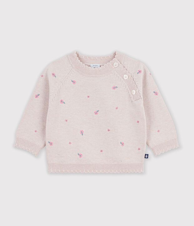 Jersey de lana y algod&oacute;n con flores bordadas para beb&eacute; rosa/multicolor