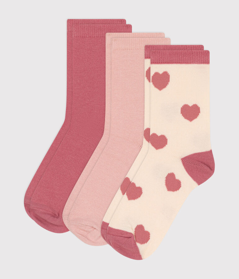 3 pares de calcetines infantiles de algod&oacute;n con corazones multicolor