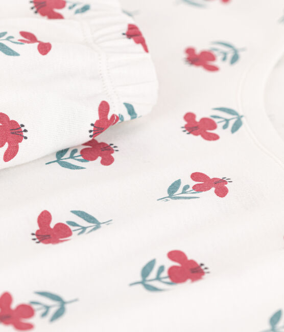 Pijama corto de algodón con flores para mujer blanco MARSHMALLOW/blanco MULTICO