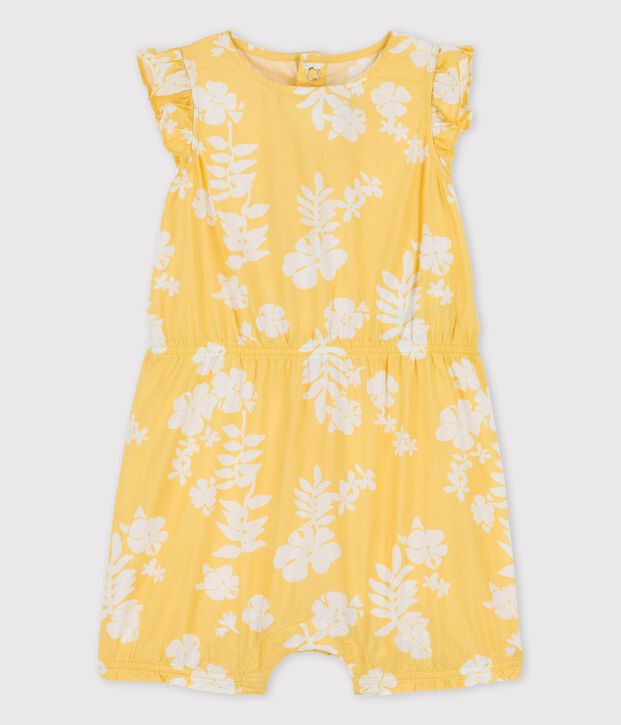 Mono para beb&eacute; con estampado hawaiano de popelina amarillo/blanco