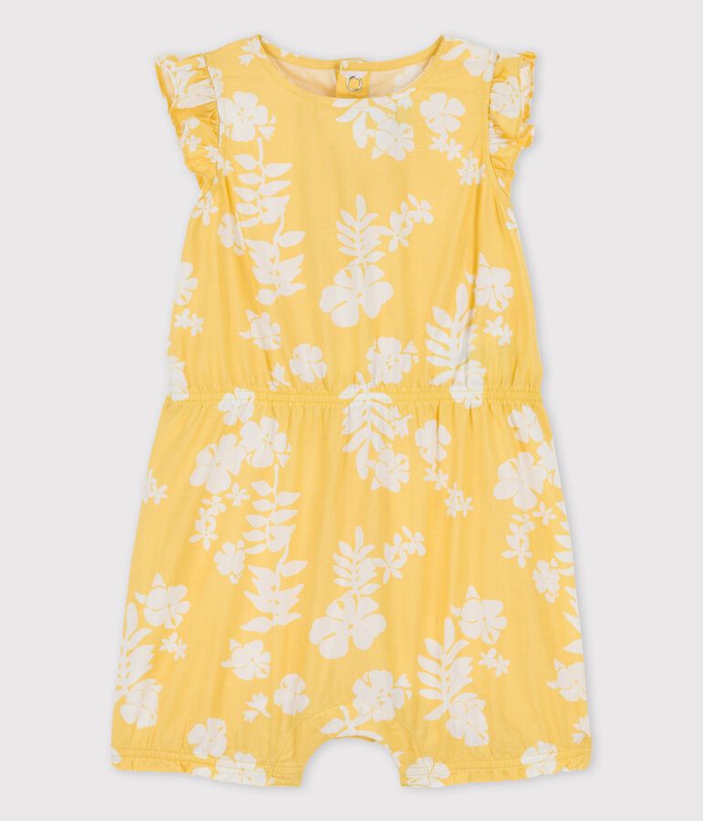 Mono para beb&eacute; con estampado hawaiano de popelina amarillo ORGE/blanco MARSHMALLOW