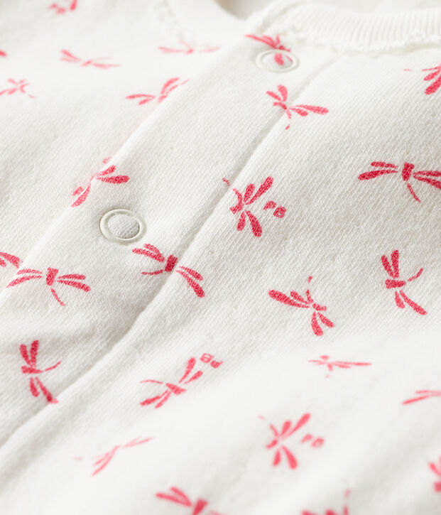 Bodyjama de tela t&uacute;bica para beb&eacute; de ni&ntilde;a blanco/rosa