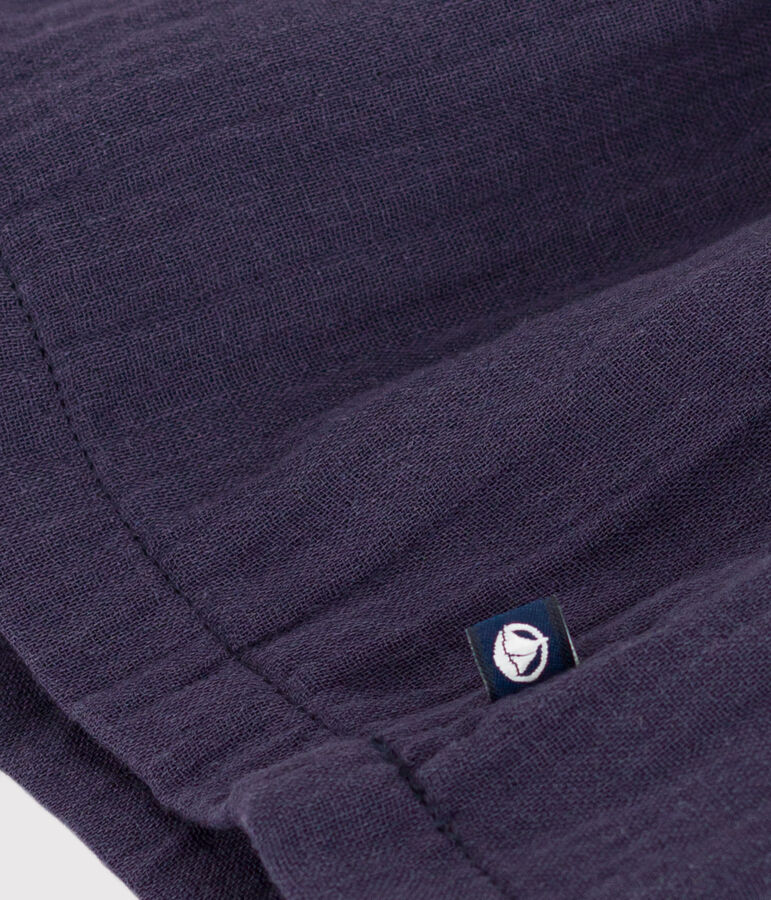 Vestido de manga corta de punto grueso y gasa de algod&oacute;n para ni&ntilde;a blanco/azul