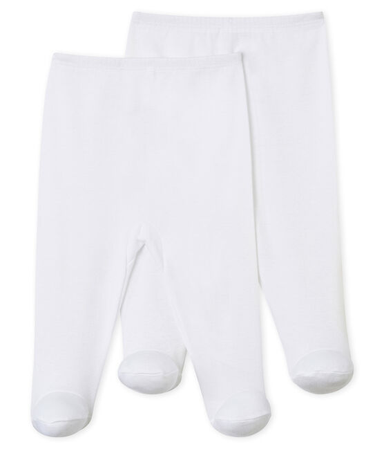 Juego de 2 pantalones con pies para bebé blanco ECUME