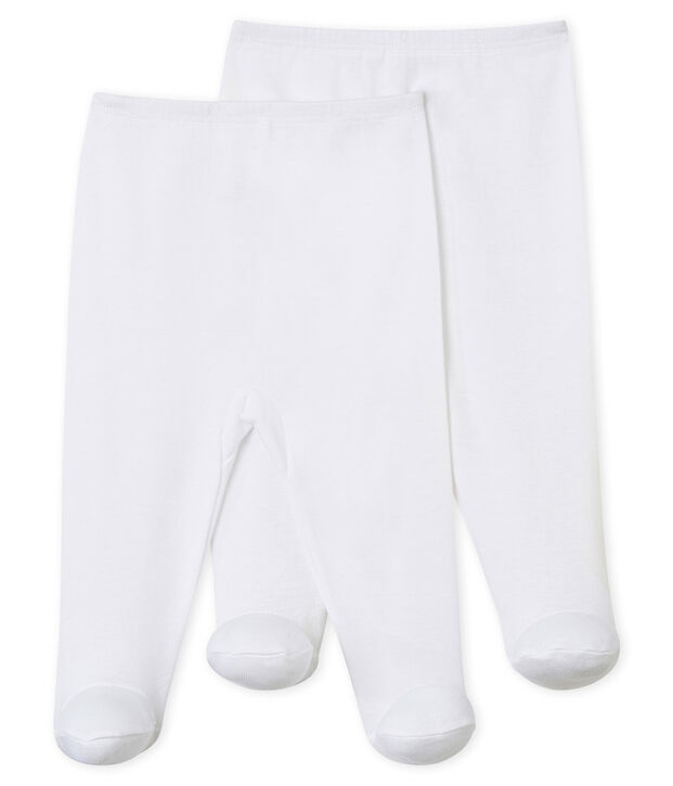 Juego de 2 pantalones con pies para beb&eacute; blanco
