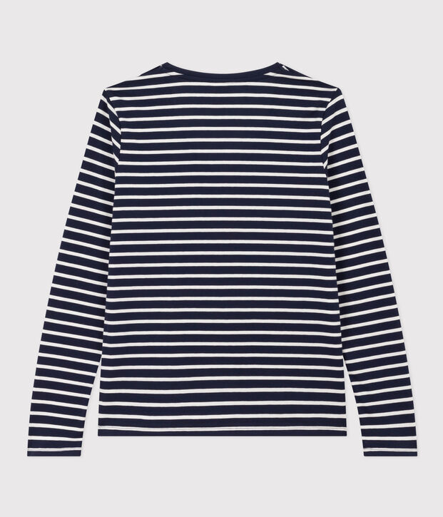 Camiseta LA RECTA de algod&oacute;n con cuello de pico para mujer azul/blanco