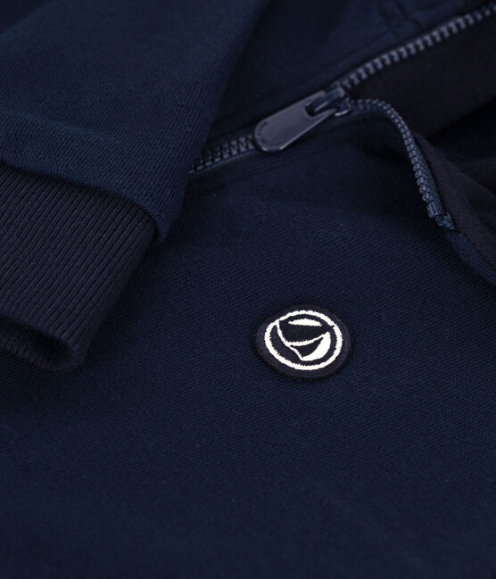 Sudadera infantil de algodón liso con capucha y cremallera azul SMOKING
