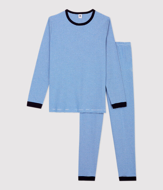 Pijama milrayas de niño de algodón azul RUISSEAU/blanco MARSHMALLOW