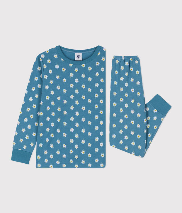 Pijama de algod&oacute;n con flor para ni&ntilde;a azul/multicolor