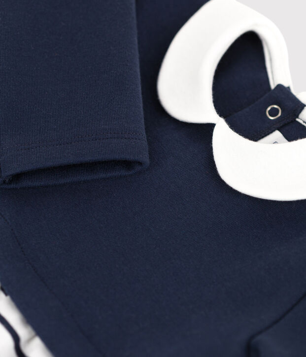 Vestido bimaterial de manga larga de beb&eacute; azul/blanco