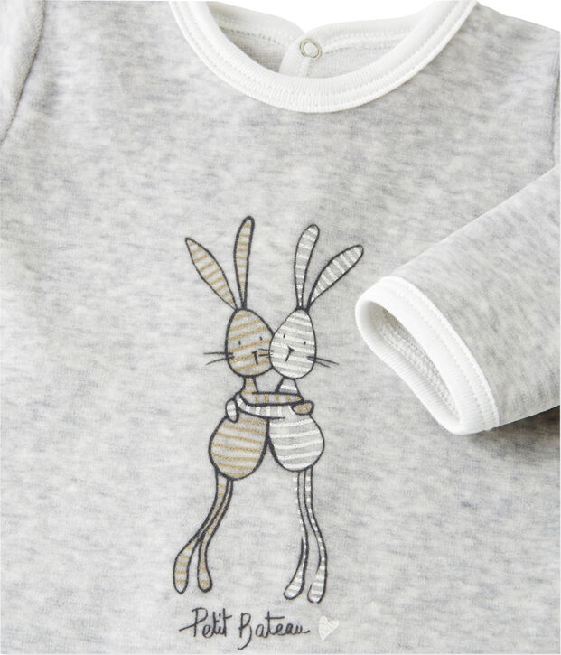 Pijama estampado en terciopelo para beb&eacute; unisex gris