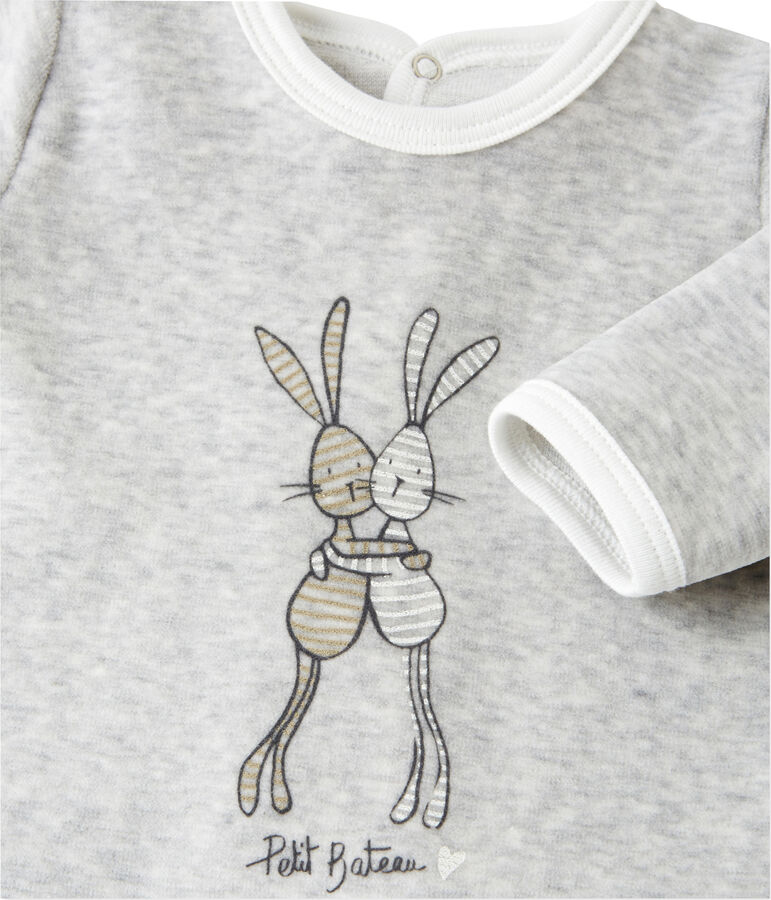 Pijama estampado en terciopelo para beb&eacute; unisex gris