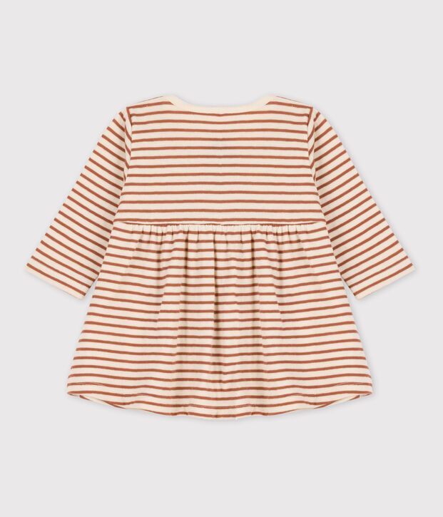 Vestido a rayas de beb&eacute; de t&uacute;bico de algod&oacute;n crudo/marron/crudo