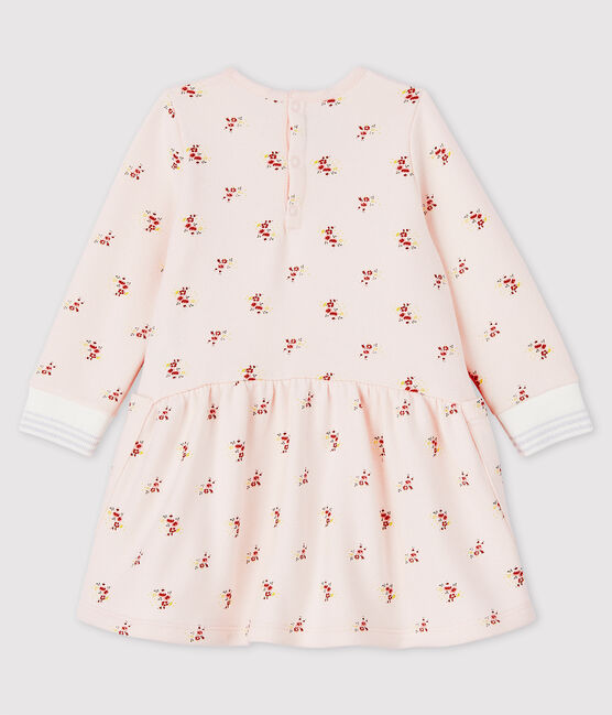 Vestido de manga larga de felpa de bebé niña rosa FLEUR/blanco MULTICO