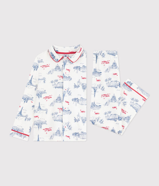 Pijama infantil abotonado de algodón con estampado de París blanco MARSHMALLOW/blanco MULTICO