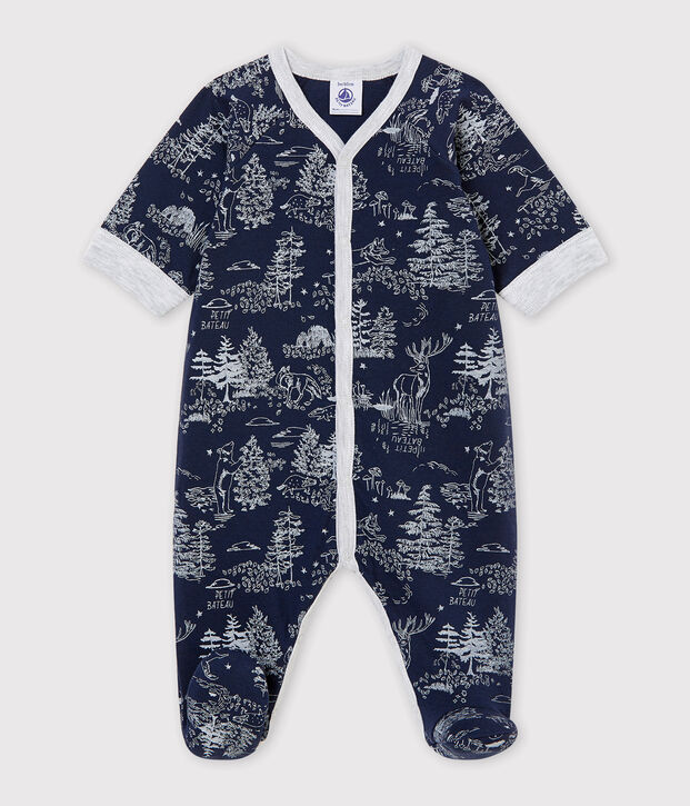Pelele de noche para beb&eacute; ni&ntilde;o azul/blanco