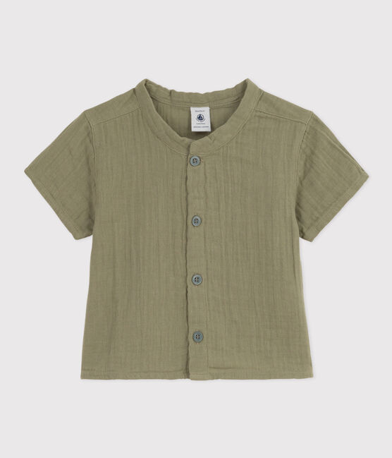 Camisa de manga corta de gasa de algodón para bebé verde MARECAGE