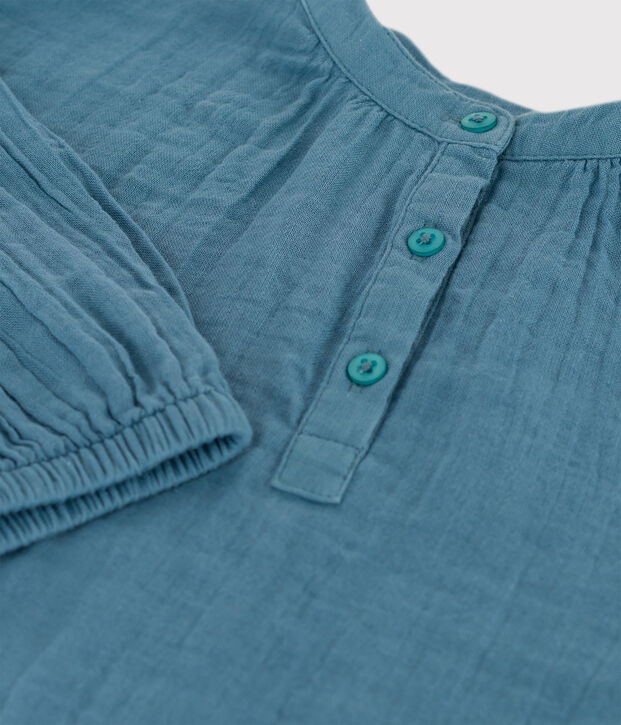 Blusa de gasa de algod&oacute;n de ni&ntilde;a azul
